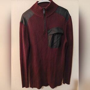 Karl Lagerfeld Paris Quarter Zip Sweater Burgundy Ribbed Medium Rayon Cotton